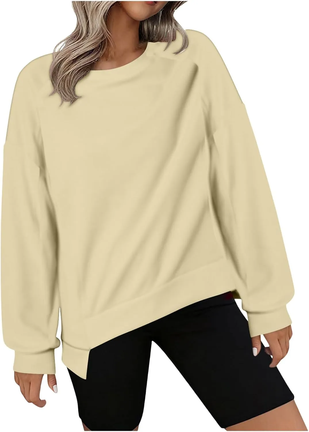 Womens Oversized Crewneck Sweatshirts Long Sleeve High Low Pullover Tops Fall Fashion Tops Winter Comfy Clothes 2024