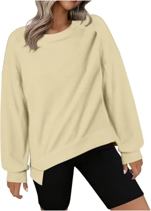 Womens Oversized Crewneck Sweatshirts Long Sleeve High Low Pullover Tops Fall Fashion Tops Winter Comfy Clothes 2024