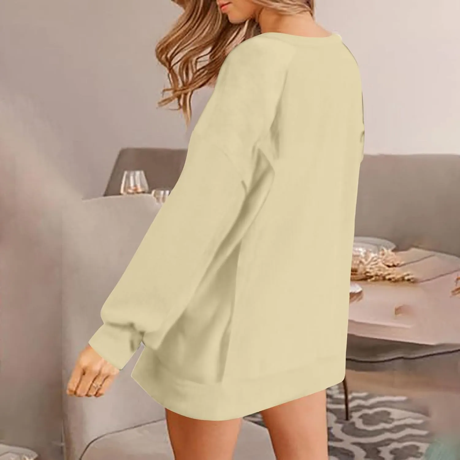 Womens Oversized Crewneck Sweatshirts Long Sleeve High Low Pullover Tops Fall Fashion Tops Winter Comfy Clothes 2024