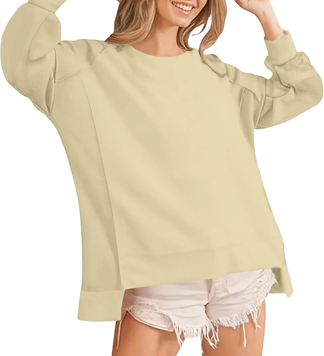 Womens Oversized Crewneck Sweatshirts Long Sleeve High Low Pullover Tops Fall Fashion Tops Winter Comfy Clothes 2024