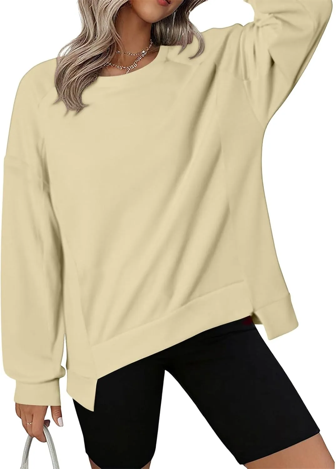 Womens Oversized Crewneck Sweatshirts Long Sleeve High Low Pullover Tops Fall Fashion Tops Winter Comfy Clothes 2024