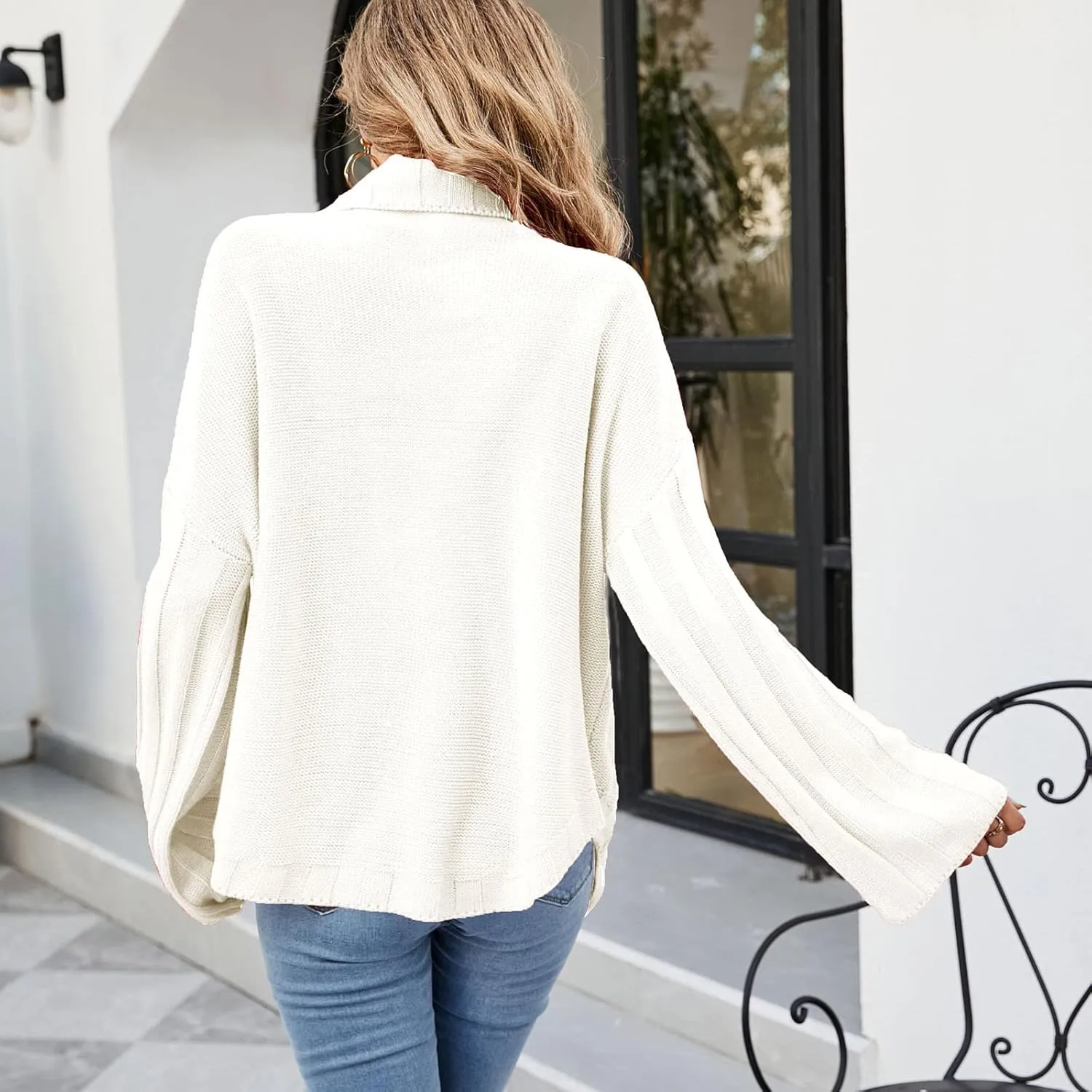 Women's Oversized Sweater Tops Long Sleeve Turtleneck Knit Jumper Solid Loose Dressy Pullover Blouse Tunic Tops