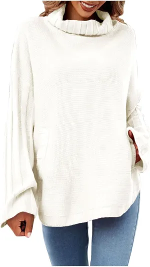 Women's Oversized Sweater Tops Long Sleeve Turtleneck Knit Jumper Solid Loose Dressy Pullover Blouse Tunic Tops