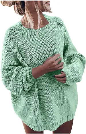 Womens Oversized Sweaters Crewneck Long Batwing Sleeve Chunky Ribbed Knit Pullover Tops Loose Knit Sweater Tops