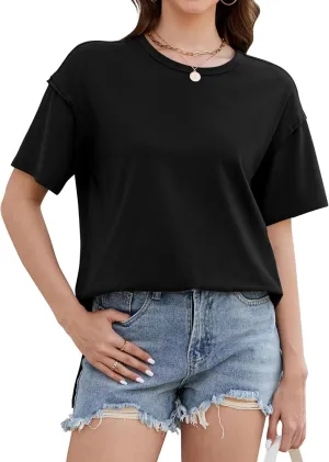 Womens Oversized T Shirts 2025 Summer Short Sleeve Shirts Spring Workout Tops Crew Neck Basic Tee Tops