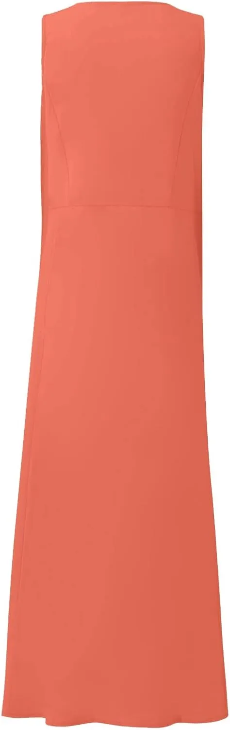 Women's Plus Size Summer Dresses 2025 Trendy Sleeveless Dresses Casual Baggy Flowy Maxi Sun Dresses Pocket