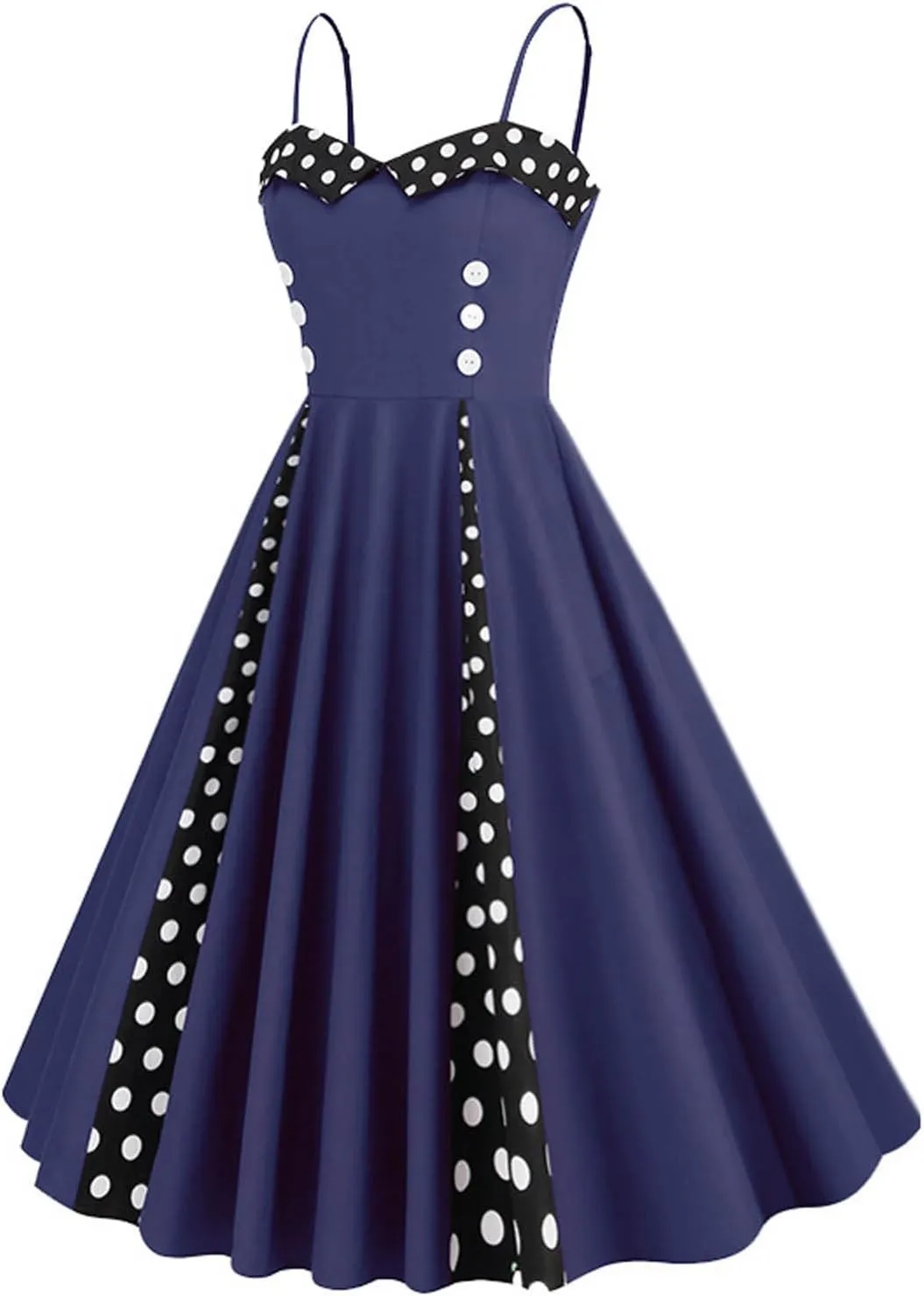 Womens Polka Dot Cocktail Party Swing Dress Audrey Hepburn Style Patchwork Summer Sundress Homecoming Dresses