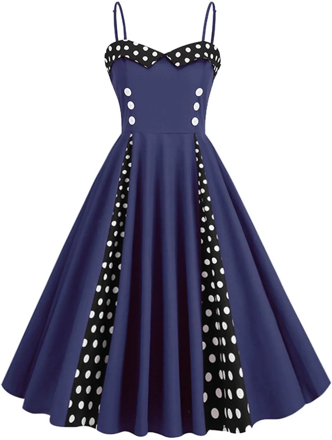 Womens Polka Dot Cocktail Party Swing Dress Audrey Hepburn Style Patchwork Summer Sundress Homecoming Dresses