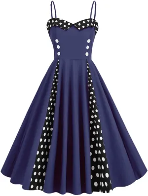 Womens Polka Dot Cocktail Party Swing Dress Audrey Hepburn Style Patchwork Summer Sundress Homecoming Dresses