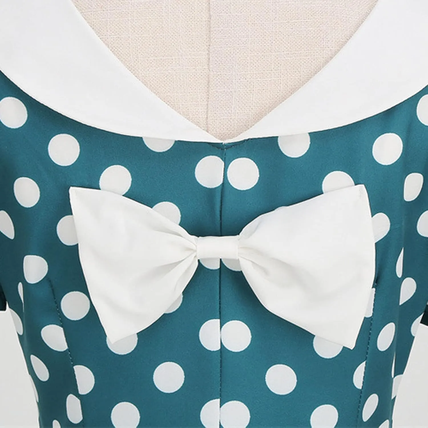 Womens Retro Polka Dot Crewneck Short Sleeve Hepburn Style Dresses 1950s Vintage Tea Party A-Line Swing Dress