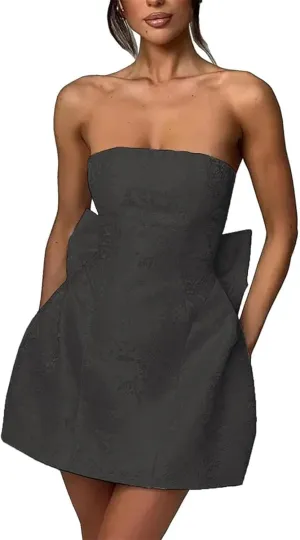 Women's Satin Prom Dresses Applique Homecoming Dresses for Teens Strapless Short Cocktail Dresses Evening Gowns