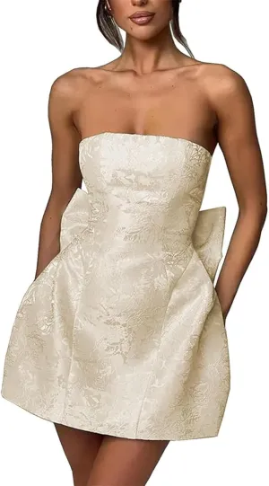 Women's Satin Prom Dresses Applique Homecoming Dresses for Teens Strapless Short Cocktail Dresses Evening Gowns