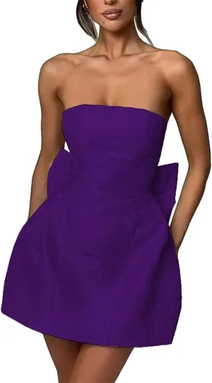 Women's Satin Prom Dresses Applique Homecoming Dresses for Teens Strapless Short Cocktail Dresses Evening Gowns
