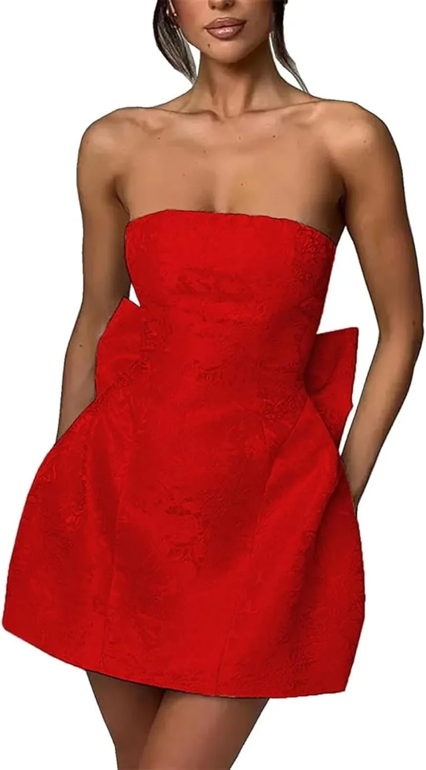Women's Satin Prom Dresses Applique Homecoming Dresses for Teens Strapless Short Cocktail Dresses Evening Gowns