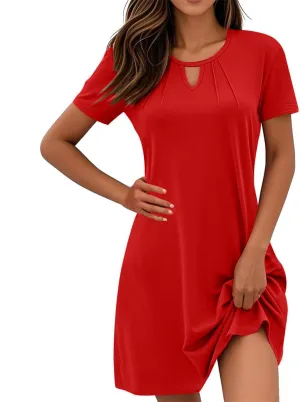 Women's Short Dress Summer Casual Short Sleeve Fashion Hollow Out Round Neck Solid Color Loose Dresses