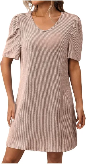 Womens Short Sleeve T-Shirt Dress Casual Basic Loose Summer Tunic Mini Dresses Round-Neck Swing A Line Beach Sundress