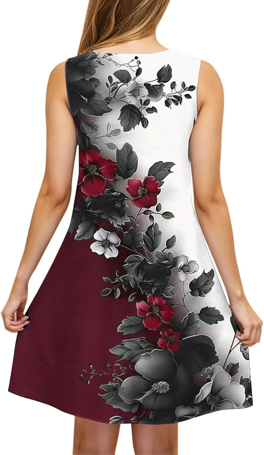 Womens Sleeveless Beach Dresses Trendy Swimsuit Cover Ups Vacation Dresses Floral Swing Mini Dress Flowy Dresses