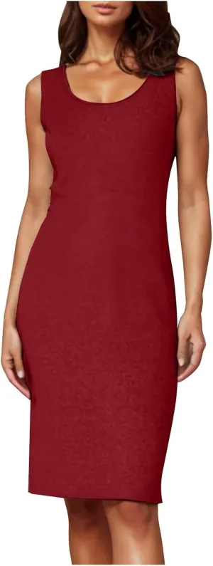 Women's Sleeveless Bodycon Dress Summer Fashion Elegant Racerback Midi Dress Knee Length Party Cami Evening Dresses