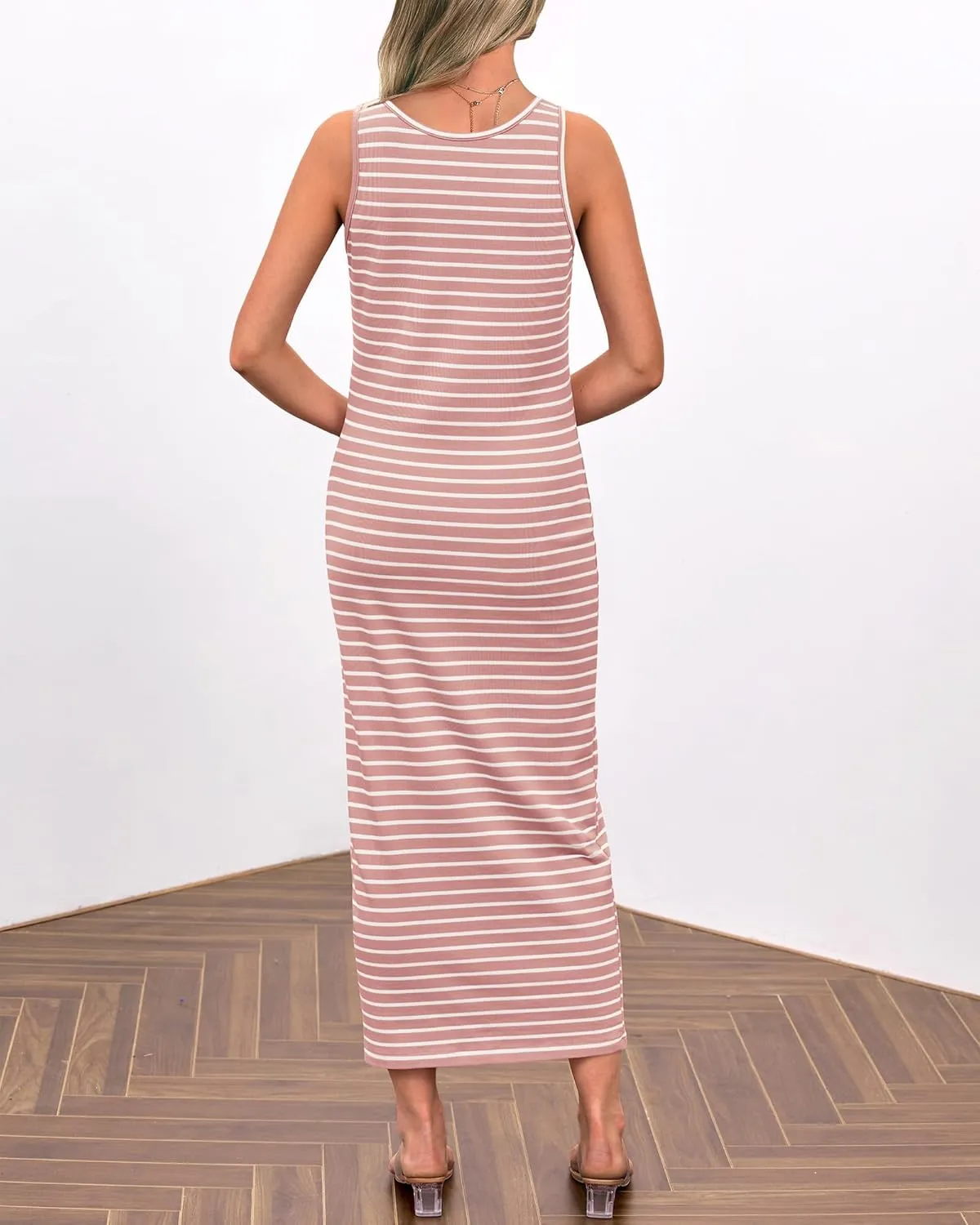 Women's Sleeveless Striped Dress Summer Casual Jumper Dresses U Neck Bodycon Dresses Fashion Trendy Outfits