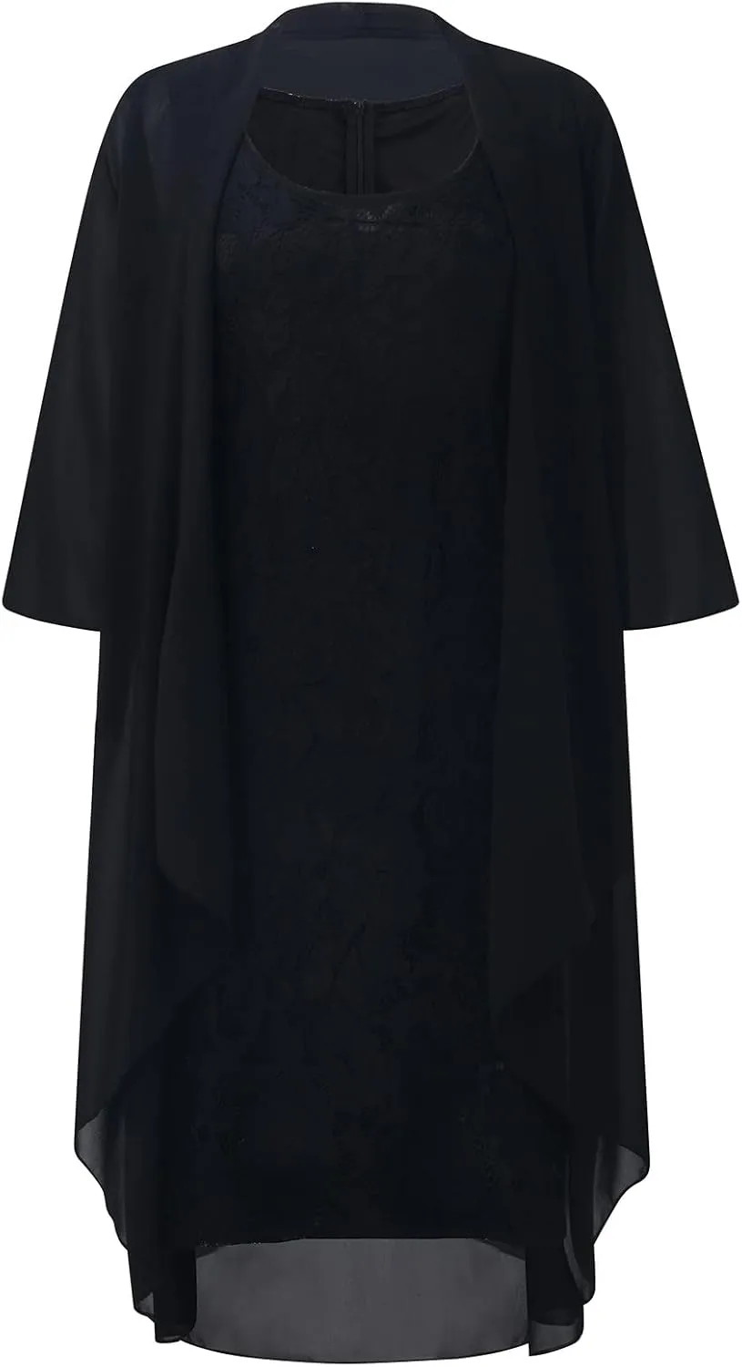 Women's Solid Elegant Lace Evening Gown Cocktail Dresses with Jacket,S-5XL