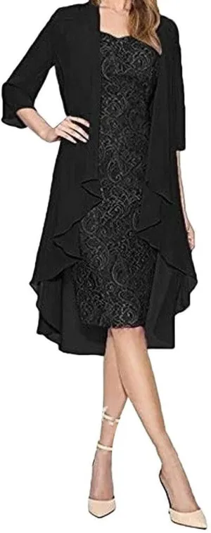 Women's Solid Elegant Lace Evening Gown Cocktail Dresses with Jacket,S-5XL