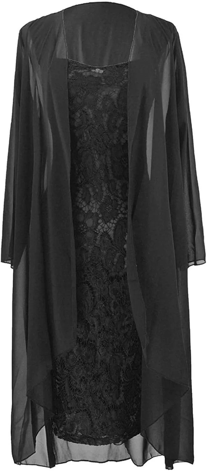 Women's Solid Elegant Lace Evening Gown Cocktail Dresses with Jacket,S-5XL
