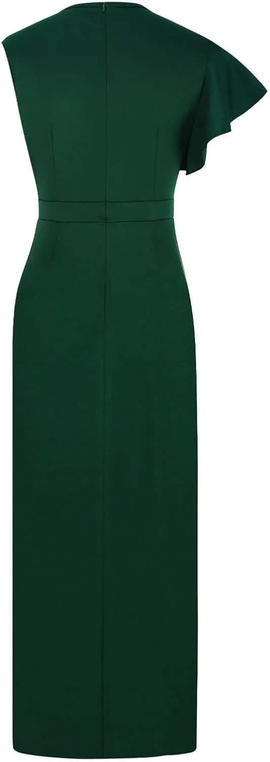 Women's Split Bodycon Mermaid Evening Dress Cocktail Party Ruffle Trim Long Dress Elegant Wedding Guest Dresses