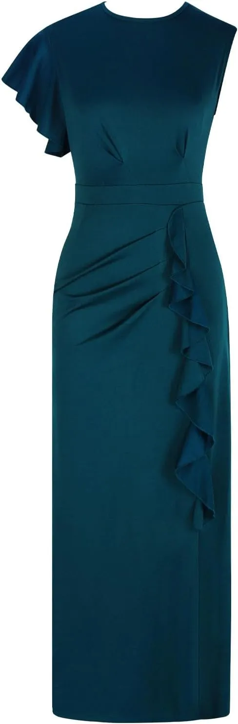 Women's Split Bodycon Mermaid Evening Dress Cocktail Party Ruffle Trim Long Dress Elegant Wedding Guest Dresses