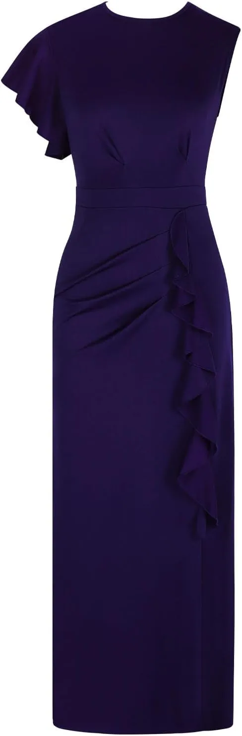 Women's Split Bodycon Mermaid Evening Dress Cocktail Party Ruffle Trim Long Dress Elegant Wedding Guest Dresses