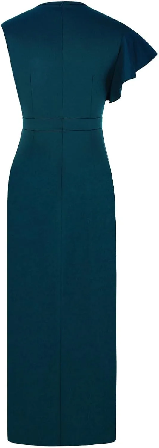 Women's Split Bodycon Mermaid Evening Dress Cocktail Party Ruffle Trim Long Dress Elegant Wedding Guest Dresses