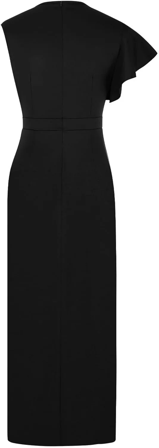 Women's Split Bodycon Mermaid Evening Dress Cocktail Party Ruffle Trim Long Dress Elegant Wedding Guest Dresses