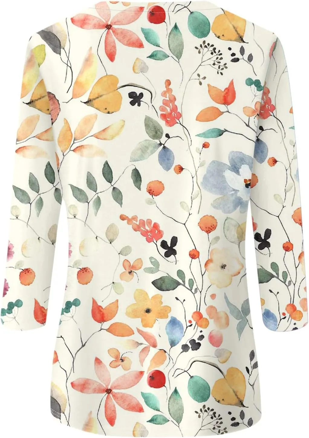Womens Summer 3/4 Sleeve Tops 2025 Floral Print Round Neck Shirts Loose Fit Three Quarter Sleeve Tshirts
