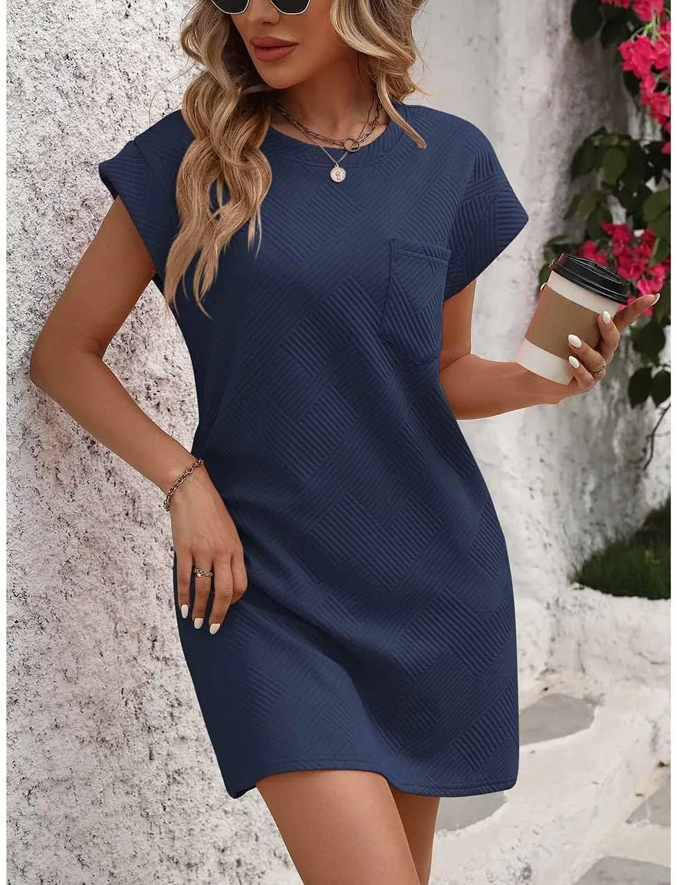 Women's Summer Casual Dresses O-Neck Short Sleeves Sundress with Pockets Tunic Shirt Spring Dresses for Women 2025