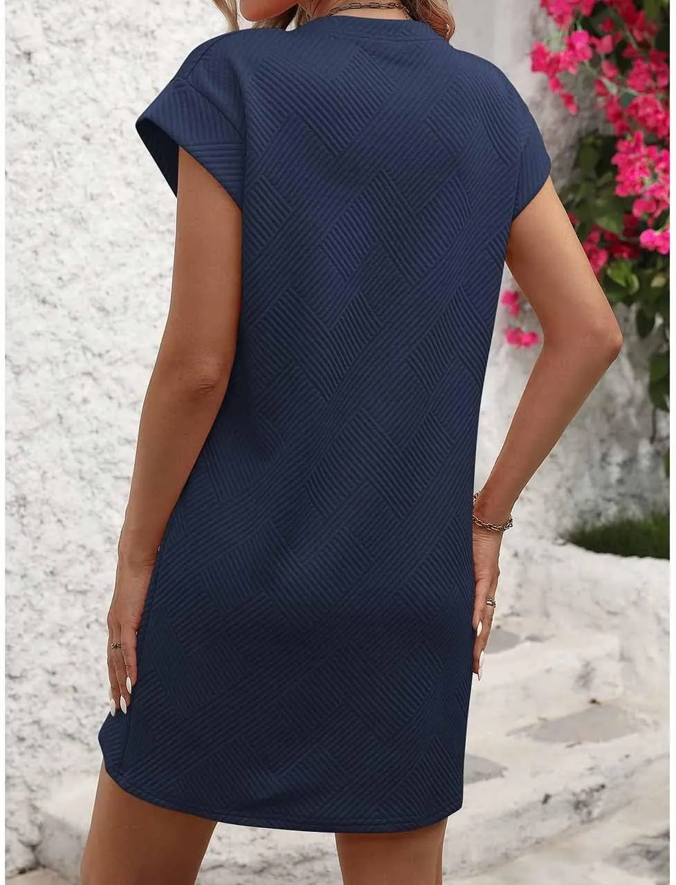 Women's Summer Casual Dresses O-Neck Short Sleeves Sundress with Pockets Tunic Shirt Spring Dresses for Women 2025