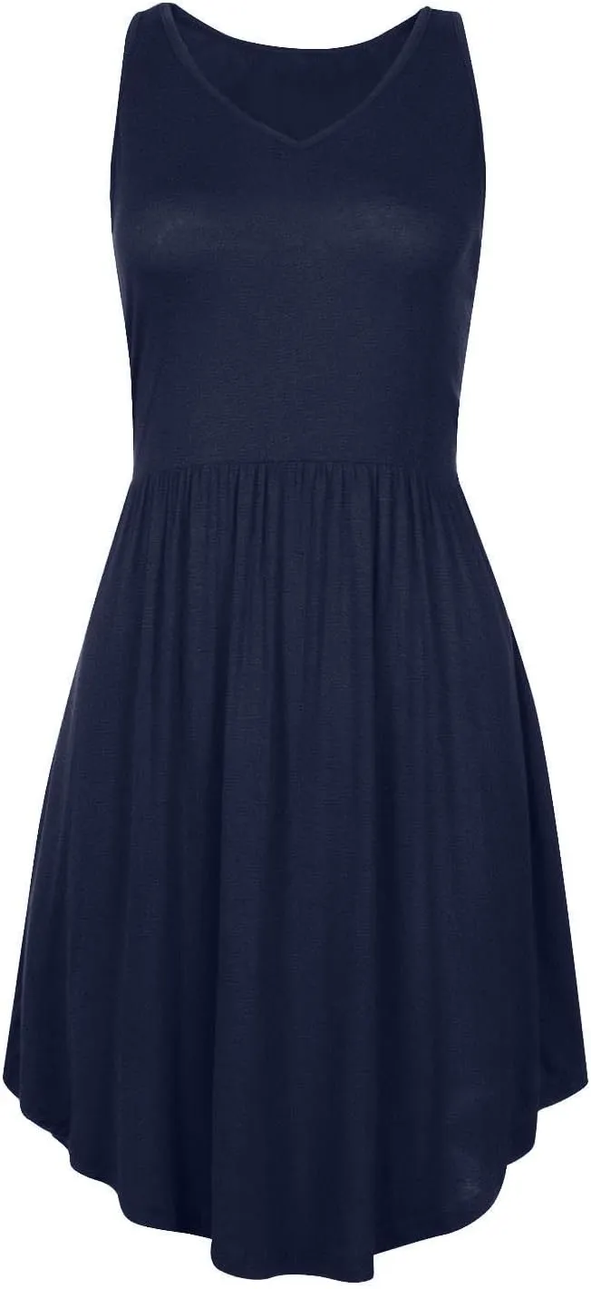 Women's Summer Casual V-Neck Sundresses T-Shirt & Tiered Mini Dresses for Beach/Vacation | Pockets & Petite-Friendly