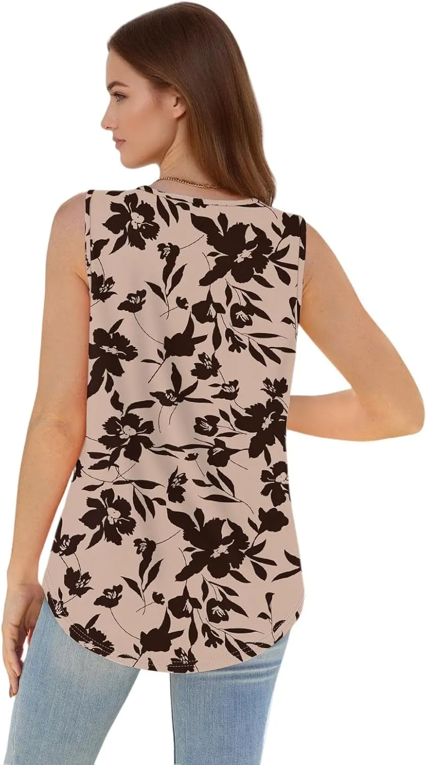 Women's Summer Chic Sleeveless Tops Round Neck Loose Fit Solid Color Ideal Casual Tank Floral Print Basic Camisoles