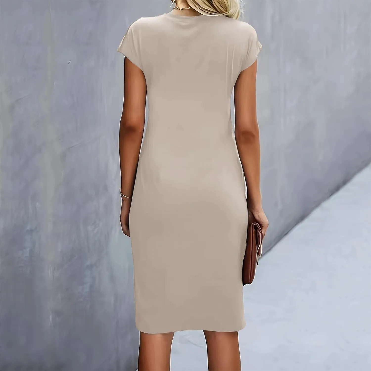 Womens Summer Dresses, Crew Neck Short Sleeve Formal Dresses Ruched Elegant Evening Dresses Sexy Party Maxi Dresses
