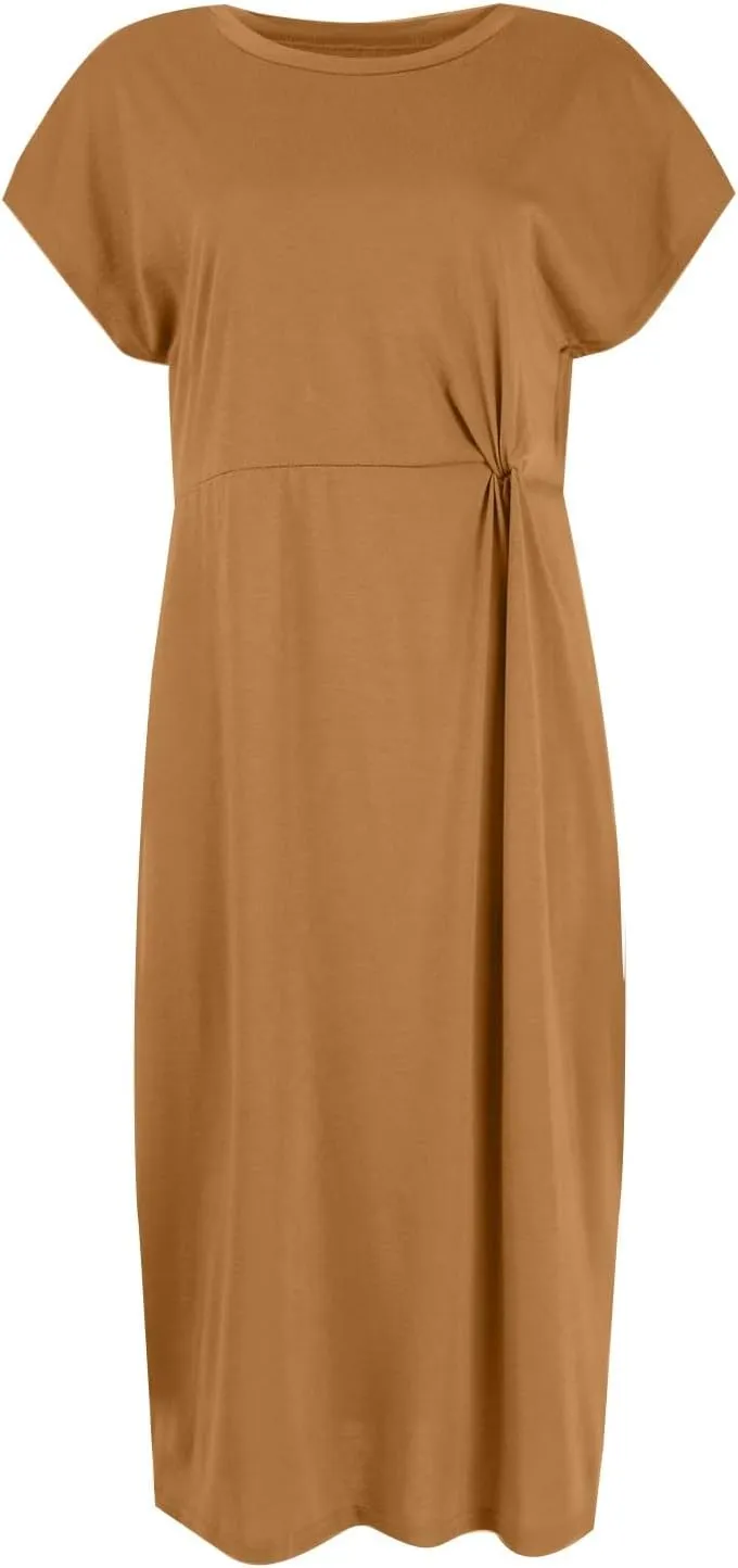 Womens Summer Dresses, Crew Neck Short Sleeve Formal Dresses Ruched Elegant Evening Dresses Sexy Party Maxi Dresses
