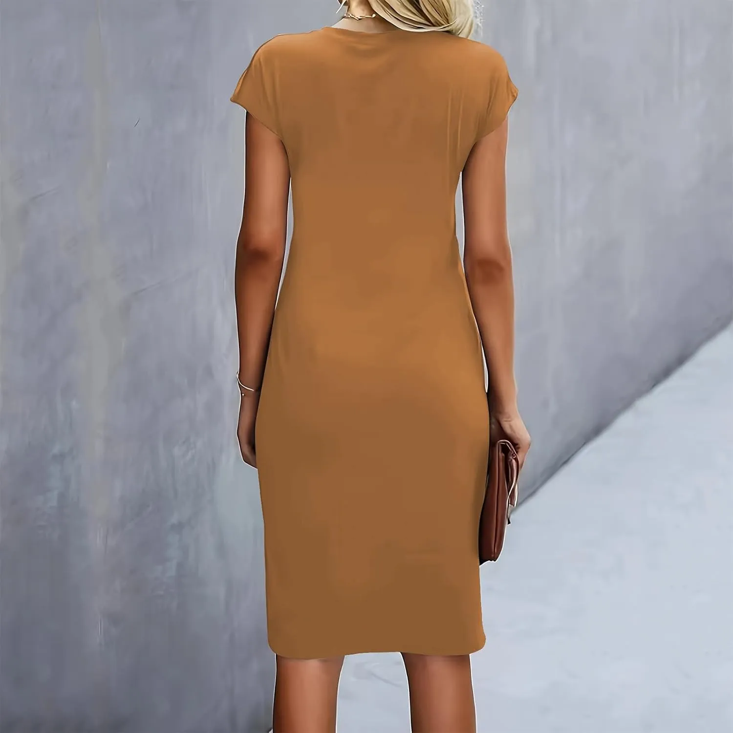 Womens Summer Dresses, Crew Neck Short Sleeve Formal Dresses Ruched Elegant Evening Dresses Sexy Party Maxi Dresses