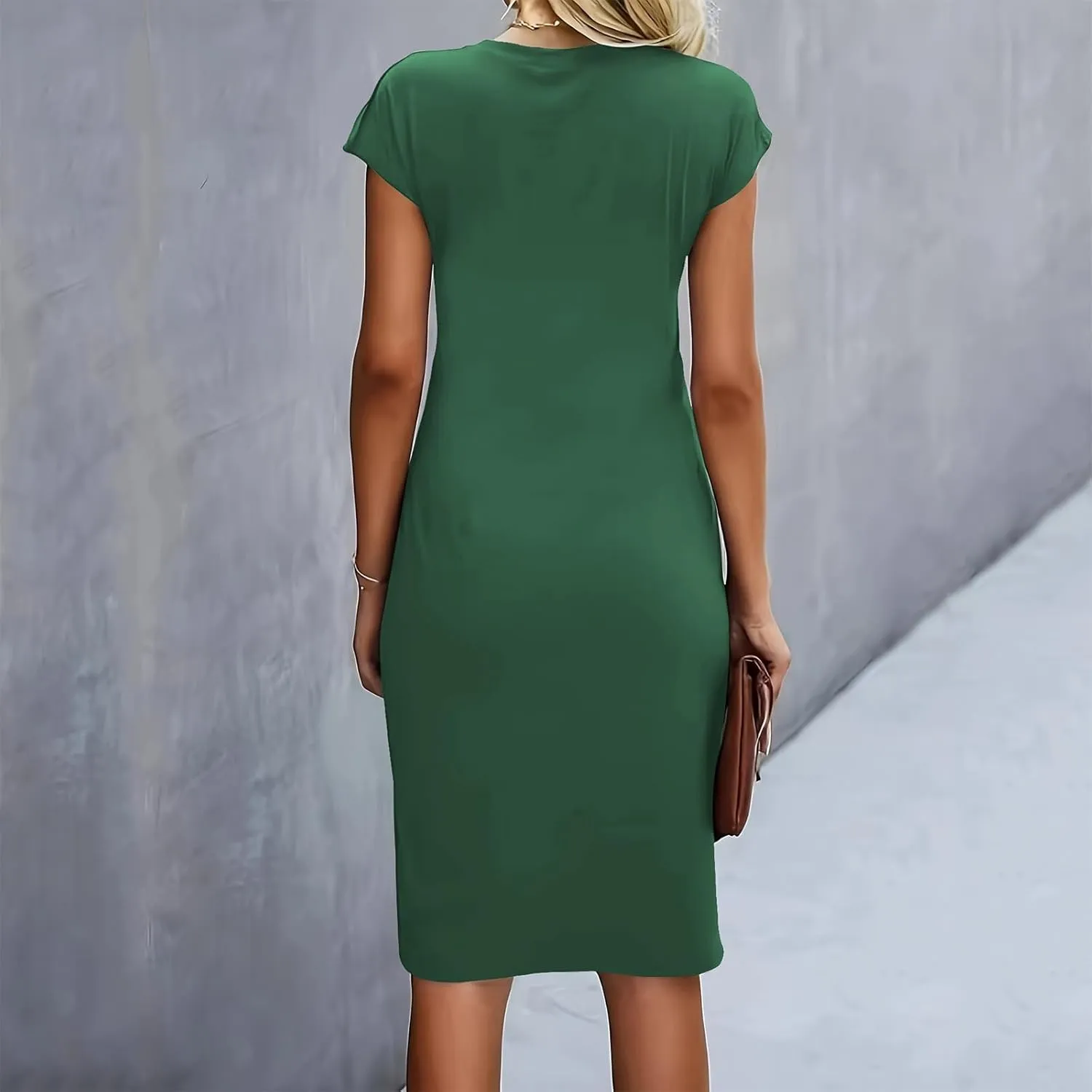 Womens Summer Dresses, Crew Neck Short Sleeve Formal Dresses Ruched Elegant Evening Dresses Sexy Party Maxi Dresses