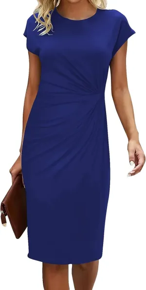 Womens Summer Dresses, Crew Neck Short Sleeve Formal Dresses Ruched Elegant Evening Dresses Sexy Party Maxi Dresses