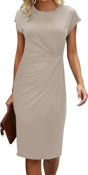 Womens Summer Dresses, Crew Neck Short Sleeve Formal Dresses Ruched Elegant Evening Dresses Sexy Party Maxi Dresses