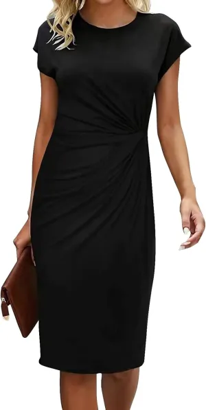 Womens Summer Dresses, Crew Neck Short Sleeve Formal Dresses Ruched Elegant Evening Dresses Sexy Party Maxi Dresses