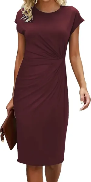 Womens Summer Dresses, Crew Neck Short Sleeve Formal Dresses Ruched Elegant Evening Dresses Sexy Party Maxi Dresses