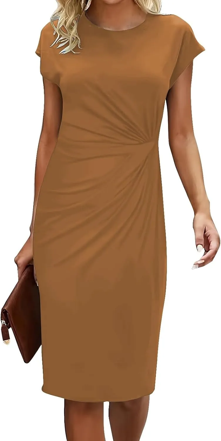 Womens Summer Dresses, Crew Neck Short Sleeve Formal Dresses Ruched Elegant Evening Dresses Sexy Party Maxi Dresses