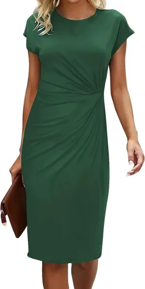 Womens Summer Dresses, Crew Neck Short Sleeve Formal Dresses Ruched Elegant Evening Dresses Sexy Party Maxi Dresses