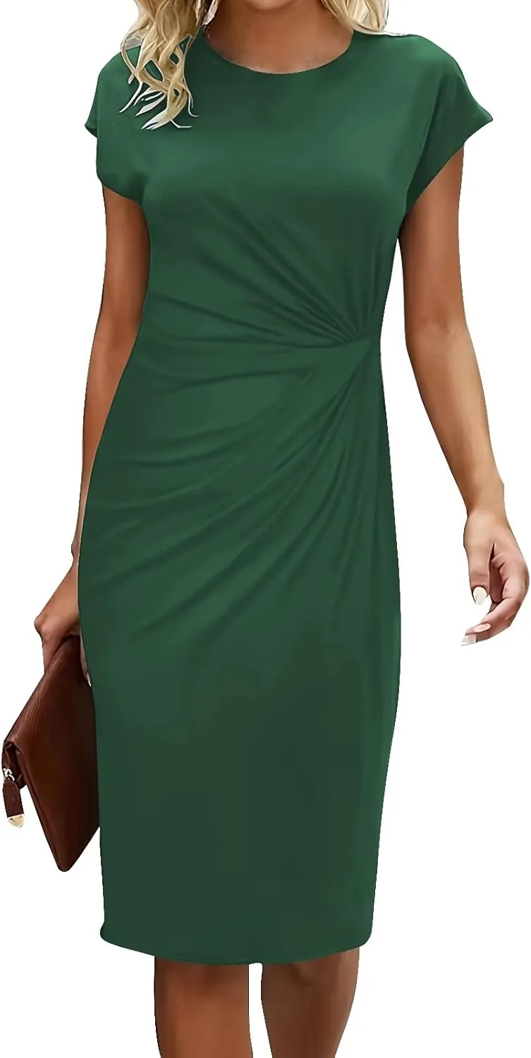 Womens Summer Dresses, Crew Neck Short Sleeve Formal Dresses Ruched Elegant Evening Dresses Sexy Party Maxi Dresses