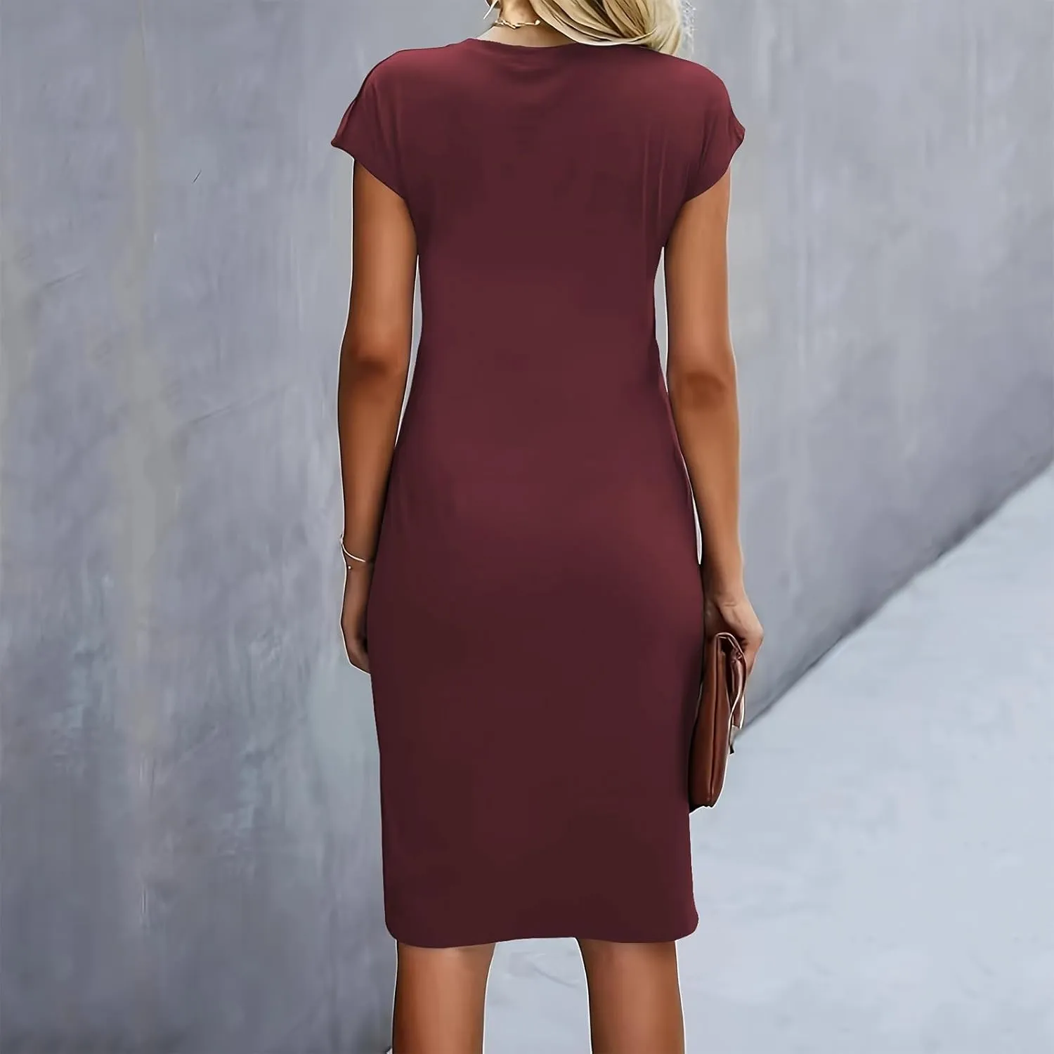 Womens Summer Dresses, Crew Neck Short Sleeve Formal Dresses Ruched Elegant Evening Dresses Sexy Party Maxi Dresses