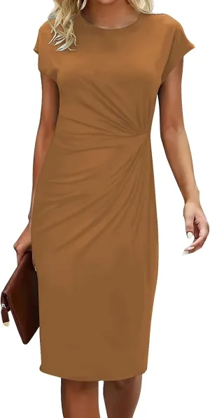 Womens Summer Dresses, Crew Neck Short Sleeve Formal Dresses Ruched Elegant Evening Dresses Sexy Party Maxi Dresses