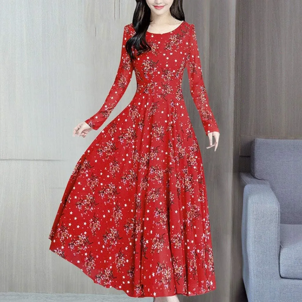 Womens Summer Dresses Maxi Dress Swing Boho Beach Vacation Clothes Sundress Casual Beach Crewneck Short Sleeve